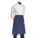 demi tablier de chef pour cuisinier, boulanger, patissier, modele bleu a fines rayures blanches