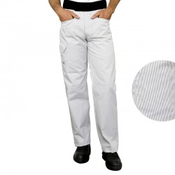 Pantalon de cuisine confort rayé blanc et gris