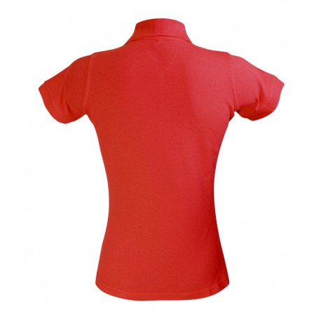 Polo rouge modèle féminin vue de dos à manches courtes