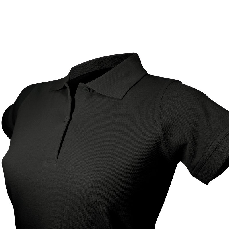 Polo de couleur noir pour femme avec détails vue col et manches courtes