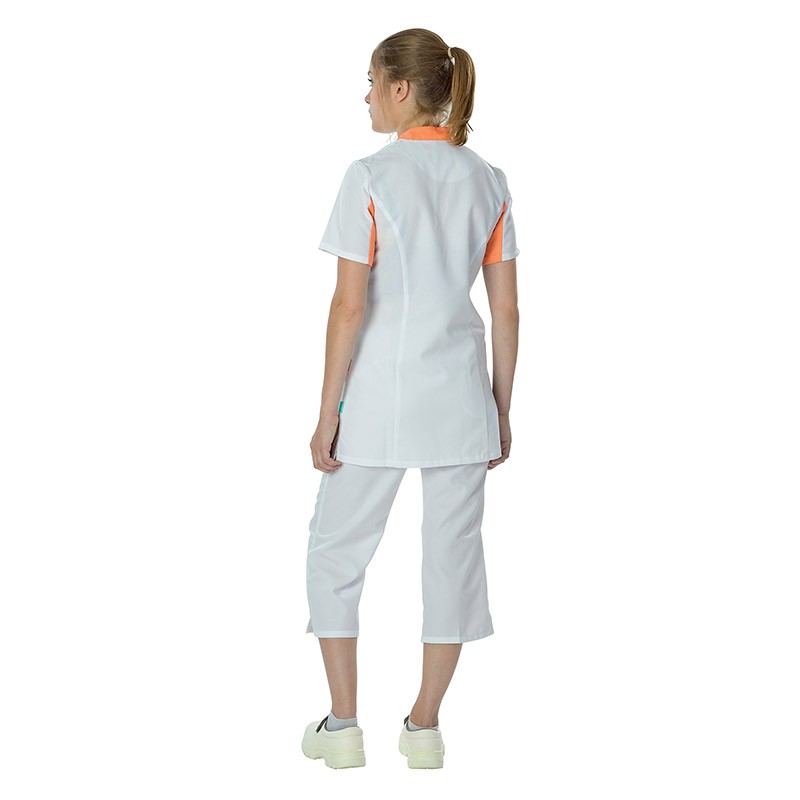 Tenue Lafont blouse médicale blanche et orange Lafont vue de dos