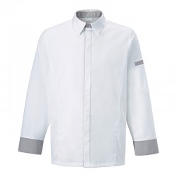 Veste chemise BASILIC BLANC/GRIS, aspect chemise, tissu de qualité, veste de cuisinier