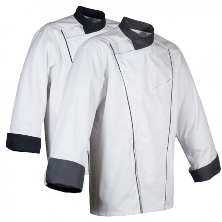Veste de cuisine Robur Soya, blanche liseré gris, veste pour cuisinier originale