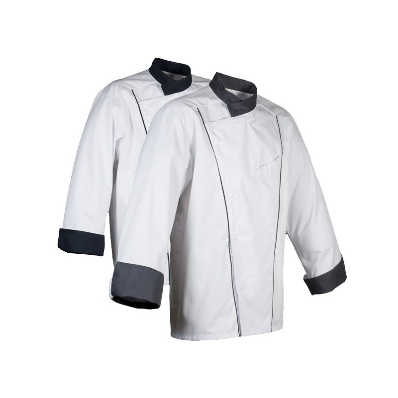 Veste de cuisine Robur Soya, blanche liseré gris, veste pour cuisinier originale