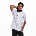 vestes de cuisine manches courtes blanc col noir Manelli