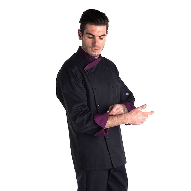 veste de cuisine couleur noir et violet pour homme