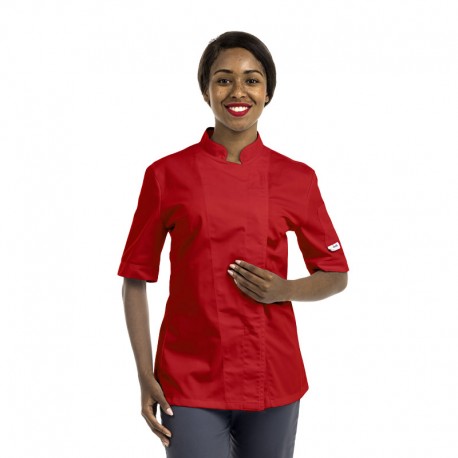 Veste de cuisine rouge pour femme à manches courtes