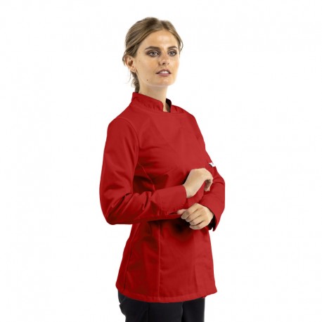 veste de cuisine rouge pour femme à manches longues