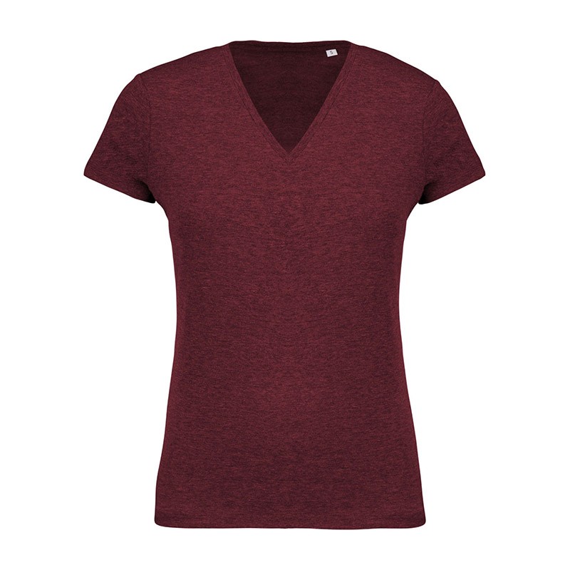 T-shirt de Travail Bordeaux 100% Coton Bio Col V Femme TOPTEX
