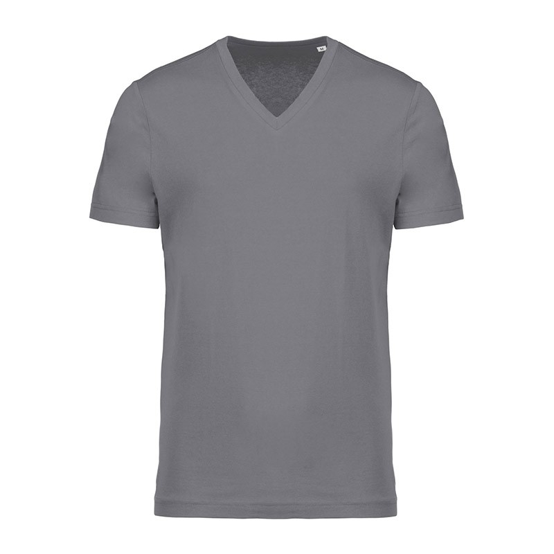 T-shirt de Travail Gris 100% Coton Bio Col V Homme TOPTEX