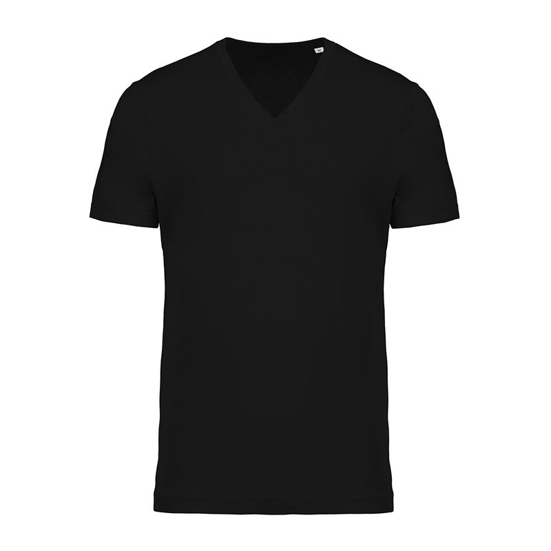 T-shirt de Travail Noir 100% Coton Bio Col V Homme - TOPTEX