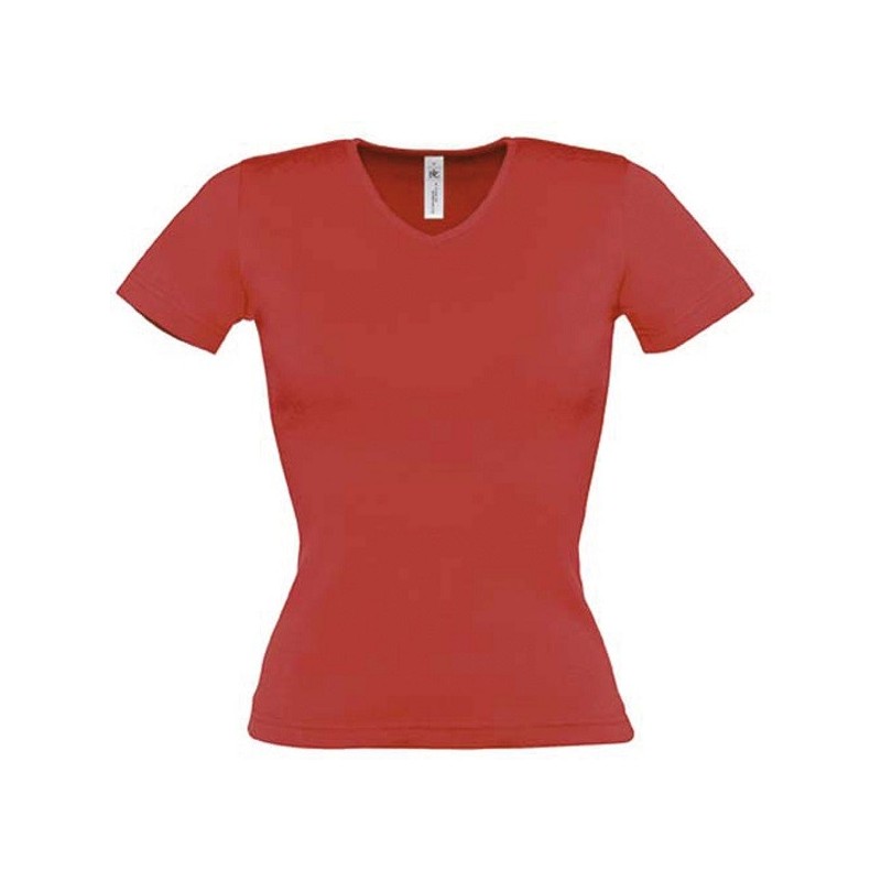 Tee shirt de travail femme col v rouge