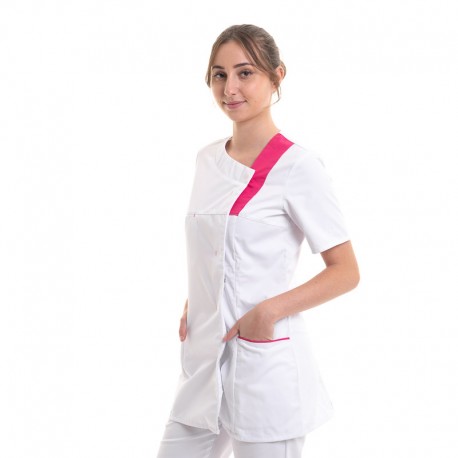 blouse femme infirmiere blanche et rose
