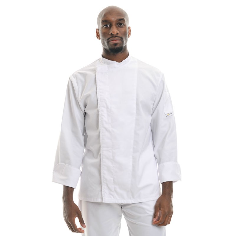 Veste de cuisinier blanche dos aéré - Manches longues boutons pressions cachés