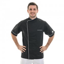 Veste de cuisine noire liseré long blanc manches courtes marque Manelli