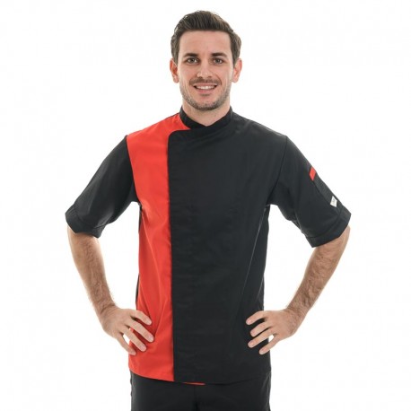Veste de cuisine noir / rouge bicolore marque Manelli