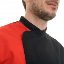 Veste de cuisine noir / rouge, poche stylo sur manche.