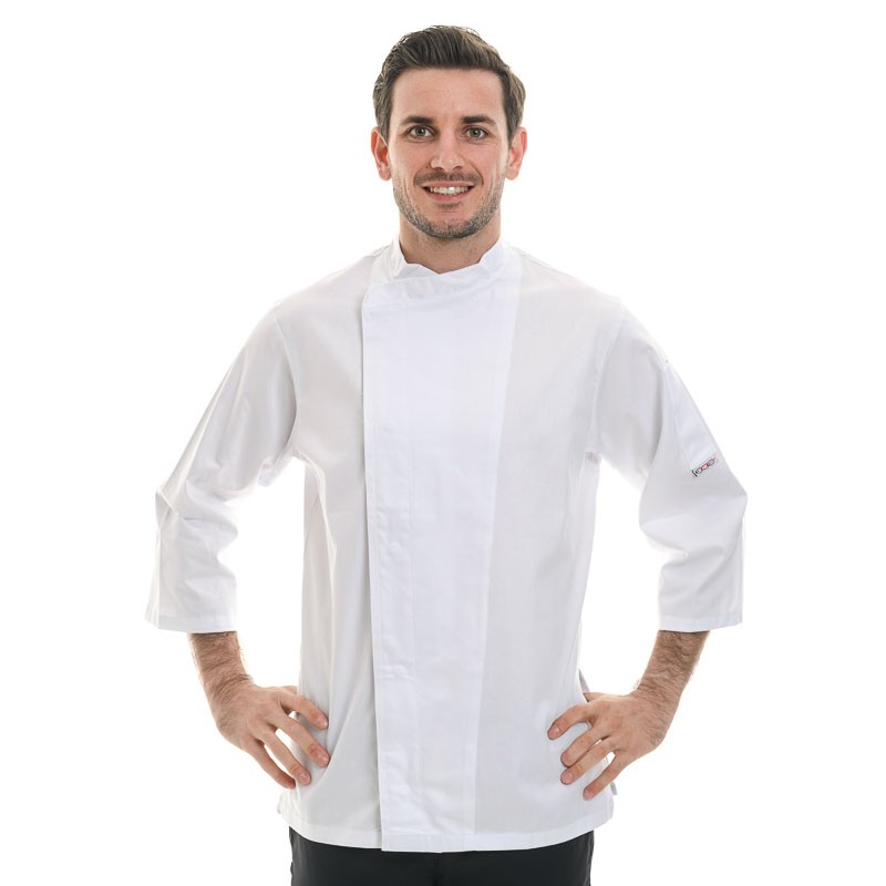 Veste de Cuisine manches 3/4, blanche coupe simple, prix accessible