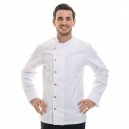 Veste de cuisine homme blanche MOUTARDE, classique, qualité supérieure, boutons pression asymétrique