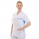 Tunique infirmiere blanche bleu turquoise