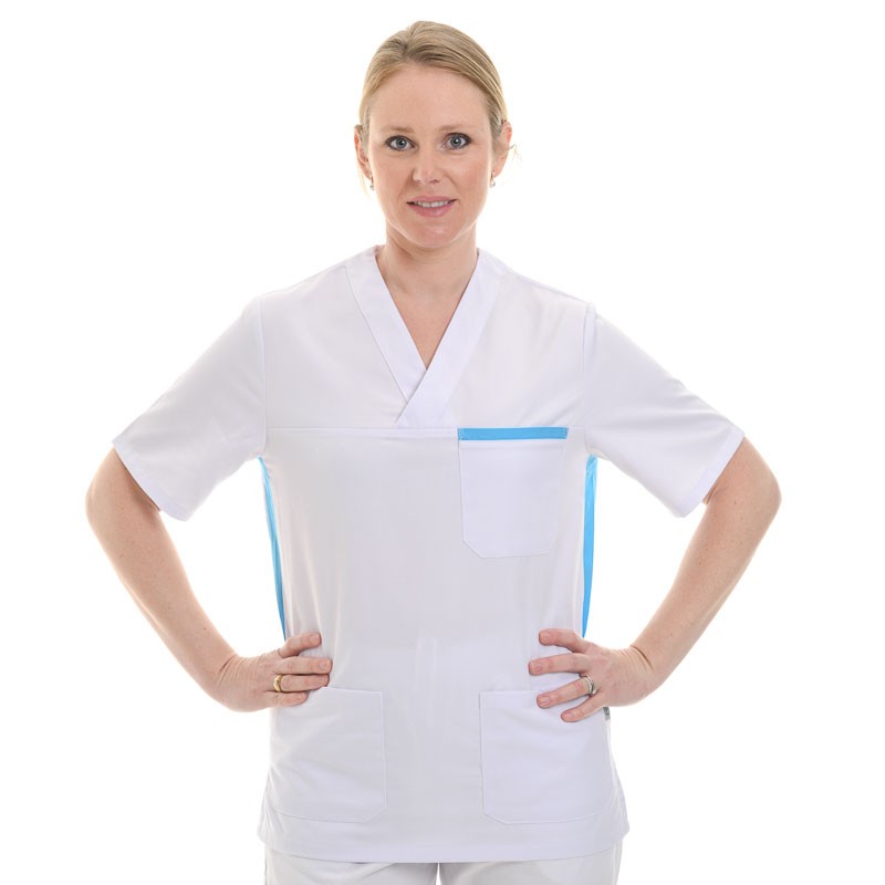 Vêtement Medical Femme Ensemble Uniformes Unisexe Manche courte Hauts M, White pantalon Médical avec Haut et Pantalon Travail infirmier Uniforme à encolure en V 