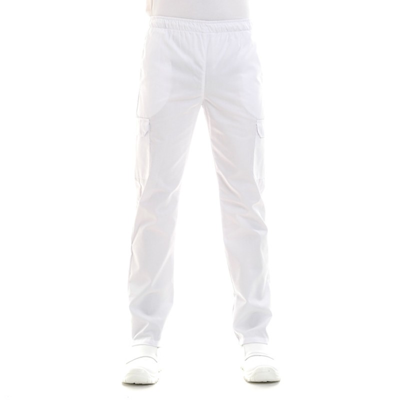 Pantalon de cuisine blanc avec poches latérales manelli