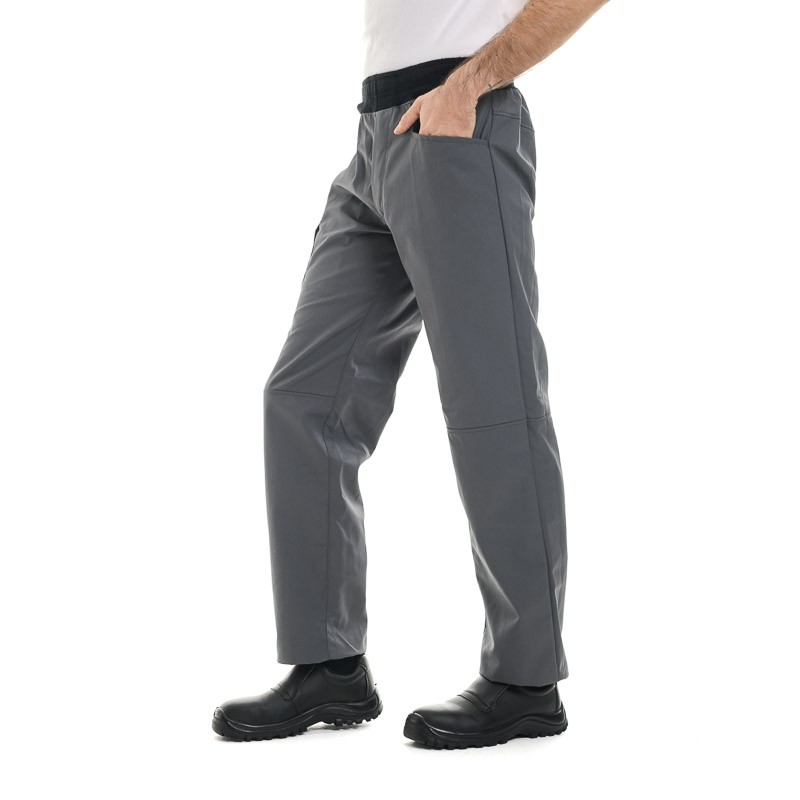 Pantalon de cuisine gris ceinture noire
