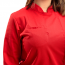 Zoom  sur poche stylo Veste de cuisine rouge  femme manches courtes