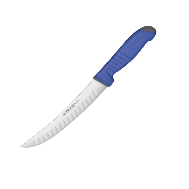 Couteau à Parer Lame Courbe Alvéolée Manche Bi-Matière Bleu - FISCHER