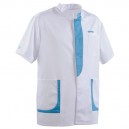 Blouse médicale homme 2LEE blanc & bleu ciel manches courtes promotion confortable