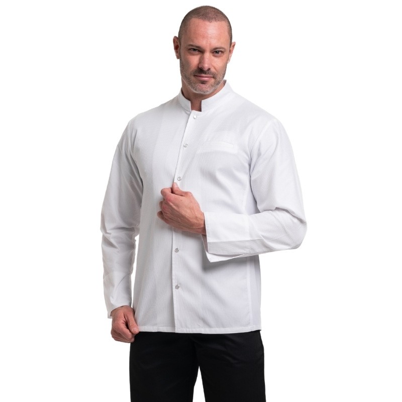 Veste de cuisine homme blanche gaufrée avec une poche poitrine par Manelli