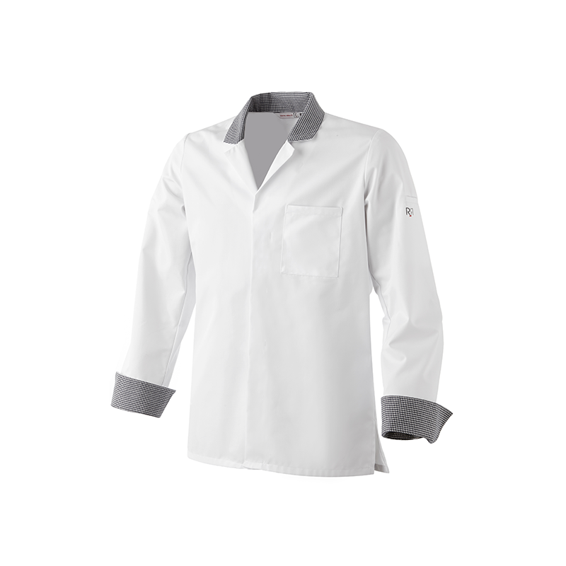 Veste de cuisine uno, col chemise, manche retroussable. couleur blanche