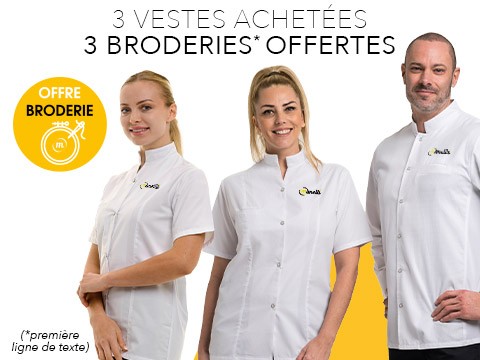 3 vestes achetées 3 broderies* offertes (*première ligne de texte) sur manelli.fr